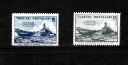 1946 Tarihi USS Missouri İstanbul Ziyareti Hatıra Pulu Seti (2 Adet) PPT2571 - Gökçekoleksiyon