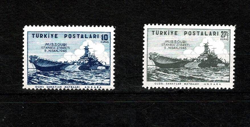 1946 Tarihi USS Missouri İstanbul Ziyareti Hatıra Pulu Seti (2 Adet) PPT2571 - 1