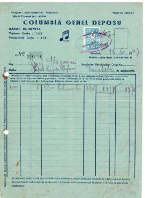 1947 Columbia Genel Deposu Plak Faturası EFM 1007 - 1