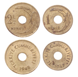 1948 /49 Yılları Delikli 2/5 ve 1 Kuruş Seti TCM3352 - Gökçekoleksiyon