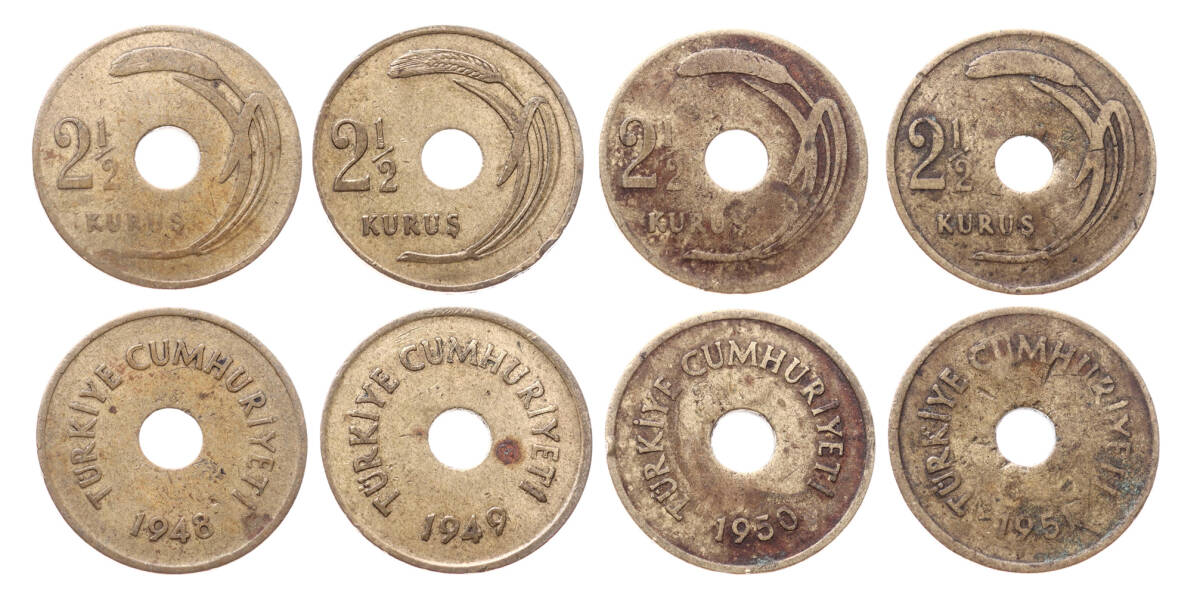 1948/49/50/51 Yılları Delikli 2/5 Kuruş Seti TCM3350 - 1