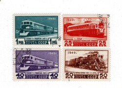 1949 SSCB Tarihi Lokomotif ve Tramvay Ulaşım Temalı Pul Lotu (4 Adet) PPT2829 - 