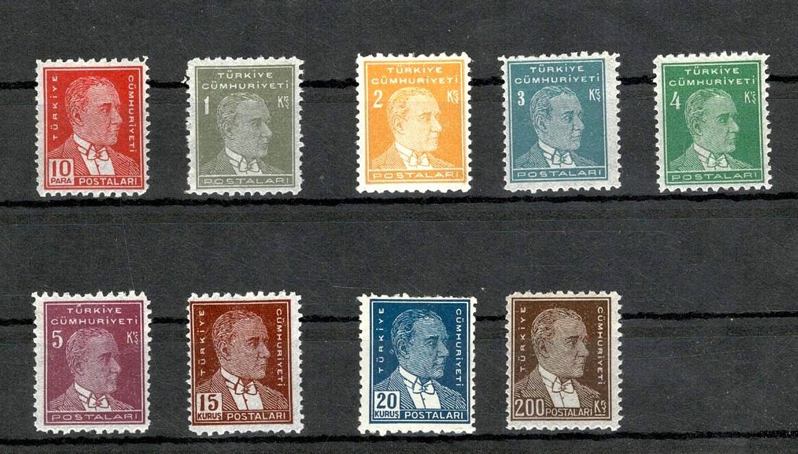 1950-1951 Klasik Dönem Atatürk Posta Pulları Lotu - 9 Adet (Damgasız/Zamklı) PPT2444 - 1