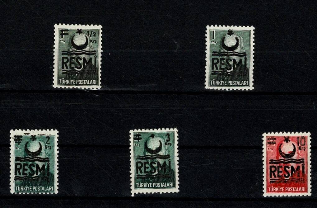 1954 Sürşarjlı Resmi Pullar - İnönü Serisi Üzeri Siyah Sürşarj (5 Adet Tam Seri) PPT2753 - 1