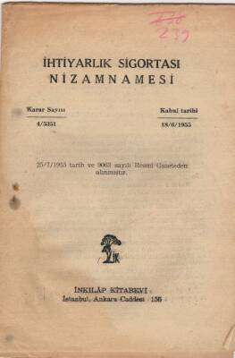 1955 Yılı İhtiyarlık Sigortası Nizamnamesi EFM(N)3770 - 3