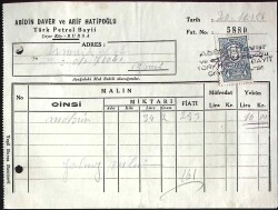 1956 Abidin Daver ve Arif Hatipoğlu Türk Petrol Bayi Antetli Damga Pullu Fatura EFM(N)11481 - Gökçekoleksiyon