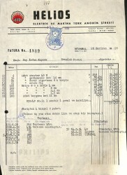 1956 Helios Elektrik Ve Makina Türk Anonim Şirketi - İrfan Kaymak Antetli Damga Pullu Islak İmzalı Fatura EFM(N)12033 - Gökçekoleksiyon