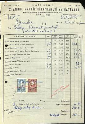 1957 Naci Kasım İstanbul Maarif Kitaphanesi Ve Matbaası Antetli Islak İmzalı Damga Pullu Fatura EFM(N)12065 - 1