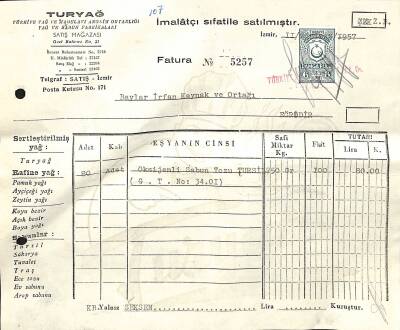 1957 Turyağ Türkiye Yağ Ve Mamulatı Anonim Ortaklığı - İrfan Kaymak Antetli Islak İmzalı Damga Pullu Fatura EFM(N)12224 - 1