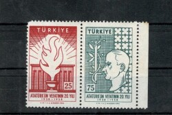 1958 Atatürk'ün Vefatının 20. Yılı Anma Pulları - 2'li Orijinal Tam Seri (MNH) PPT2489 - Gökçekoleksiyon