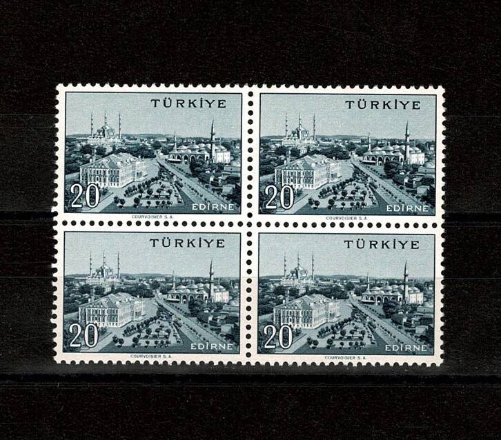 1958/1960 Memleket Serisi **EDİRNE** 4' lü Blok Pul Lux/ÇİL PPT2630 - 1