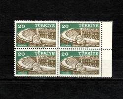 1959 Aspendos (Belkıs) Festivali 20 Kuruşluk Yardım Pulu (Dörtlü Blok, Kenar Boşluklu, Damgasız / MNH) PPT2560 - Gökçekoleksiyon