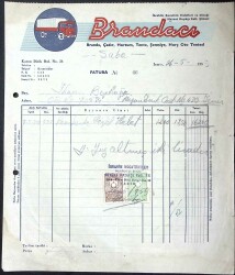 1959 BRANDACI İbrahim Kocatürk Antetli Damga Pullu Fatura EFM(N)11582 - Gökçekoleksiyon