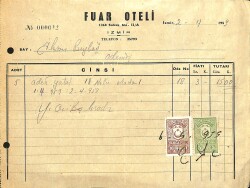 1959 Fuar Oteli İzmir Antetli Damga Pullu Islak İmzalı Fatura EFM(N)12056 - Gökçekoleksiyon