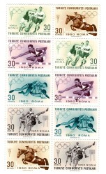 1960 Roma Olimpiyatları Anma Pulları Mini Tabaka (10 Adet) PPT2415 - Gökçekoleksiyon