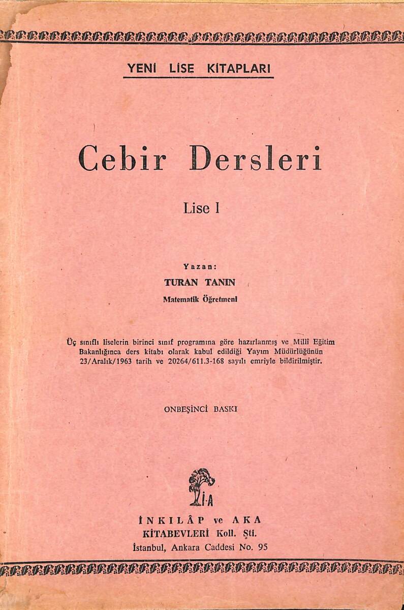 1960's Lise 1.Sınıf Cebir Dersleri Kitabı NDR102048 - 1