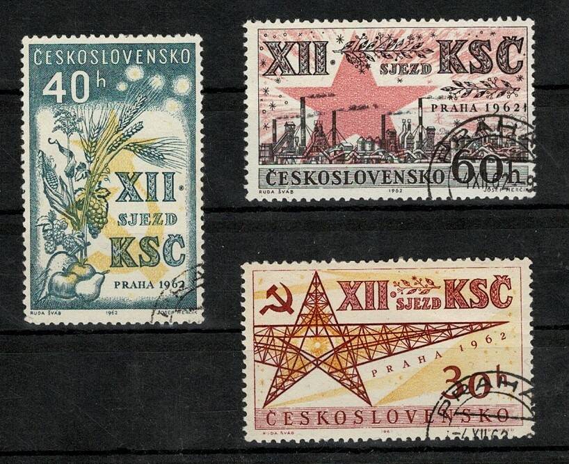 1962 Çekoslovakya Komple Tam Seri - 12. Komünist Parti Kongresi Propaganda Pulları PPT2803 - 1