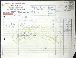 1962 MAZOT MAKİNA Ticaret Vasfi Akdağlı Antetli Islak İmzalı Fatura EFM(N)11587 - Gökçekoleksiyon