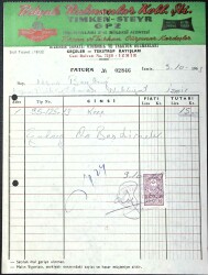 1963 Bilyalı Rulmanlar Ferzan ve Turhan Gürpınar Kardeşler Antetli Damga Pullu Fatura EFM(N)11584 - Gökçekoleksiyon