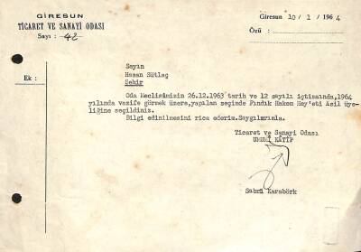 1964 Yılı Hasan Sütlaçtan Sabrii Karabörk Adına Telgraf EFM(N)9991 - 2
