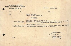 1964 Yılı Karadeniz Bölgesi Fındık İhracatçıları Birliği Kemal Pekerden Hasan Sütlaça Tebligat EFM(N)9999 - 1
