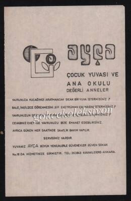 1965 Yılı Ayça Çocuk Yuvası ve Ana Okulu Reklam Broşürü EFM312 - 5