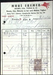 1966 Nuri Erener Mobil Oil Akaryakıt Bayi Antetli Damga Pullu Fatura EFM(N)11480 - Gökçekoleksiyon
