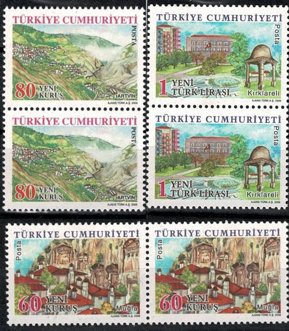2006 Türkiye Cumhuriyeti İllerimiz VII Serisi 3 Çift - Kırklareli / Artvin/ Muğla (MNH) PPT3046 - 1