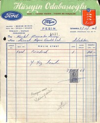 1968 Hüseyin Odabaşıoğlu Ford Antetli Damga Pullu Fatura EFM(N)10966 - Gökçekoleksiyon
