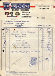 1968 Kordon Elektrik ŞABAN ÖNCALLI Antetli Damga Pullu Makbuz EFM(N)10963 - Gökçekoleksiyon