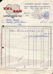 1968 TELSAN MAHMUT ŞEVKET ERSOY Tel Mamulleri Antetli Damga Pullu Fatura EFM(N)10967 - Gökçekoleksiyon