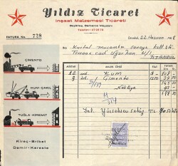 1968 Yıldız Ticaret İnşaat Malzemesi Antetli Damga Pullu Fatura EFM(N)10938 - Gökçekoleksiyon