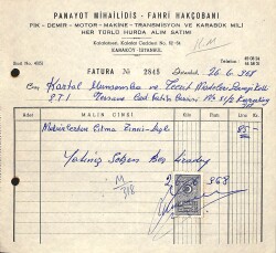 1968 Yunan PANAYOT MİHAİLİDİS ve FAHRİ HAKÇOBANI Antetli Damga Pullu Fatura EFM(N)10935 - Gökçekoleksiyon