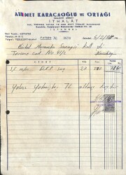 1969 Ahmet Karacaoğlu Ve Ortağı Antetli Damga Pullu Islak İmzalı Fatura EFM(N)12053 - Gökçekoleksiyon