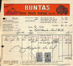 1969 Buntaş Bursa Umumi Nakliyat Koll Şti Antetli Damga Pullu Islak İmzalı Fatura EFM(N)12045 - Gökçekoleksiyon