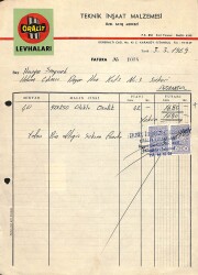 1969 ORALİT LEVHALARI Antetli Damga Pullu Makbuz EFM(N)10961 - Gökçekoleksiyon