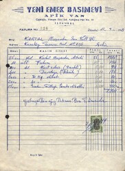 1969 Yeni Emek Basımevi APİK VAN Antetli Damga Pullu Fatura EFM(N)10973 - Gökçekoleksiyon