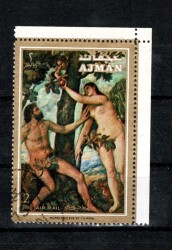 1970 Acman Emirliği Tiziano Adem ve Havva Tablosu Damgalı Uçak Postası Pulu PPT3056 - Gökçekoleksiyon