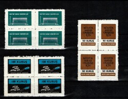1970'ler Kültür Sarayı Onarımı İçi̇n Yardım Pulu 25-50-100 Kuruş Tam Takım 4'lü Blok Lotu PPT2744 - 