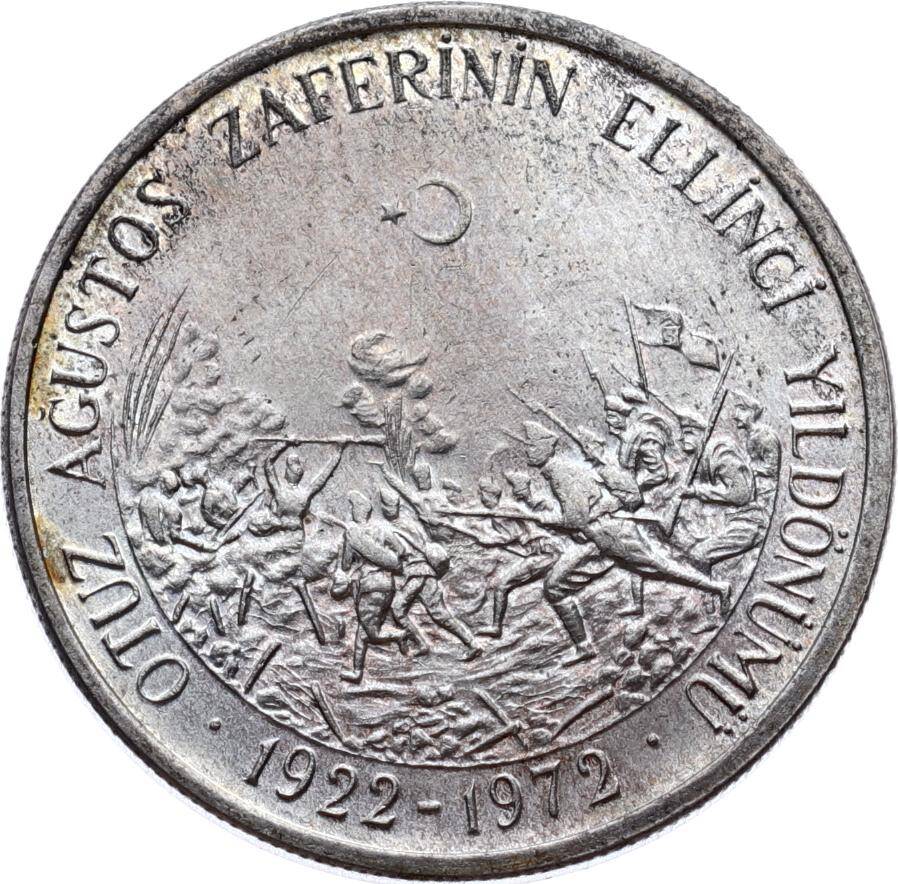 1972 - 30 Ağustos Zaferinin 50.Yılı Gümüş Hatıra Para TCM3343 #240 - 1