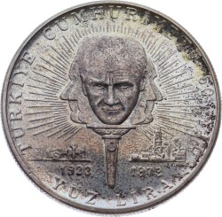 1973 - Türkiye Cumhuriyeti 50.Yılı Gümüş Hatıra Para ′′Yüz Lira′′ TCH785 - Gökçekoleksiyon
