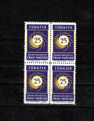 1973 Türkiye Cumhuriyeti Ankara Üniversitesi Ziraat Fakültesi 25 Kuruş Posta Pulu (Dörtlü Blok, Damgasız / MNH) PPT2569 - Gökçekoleksiyon