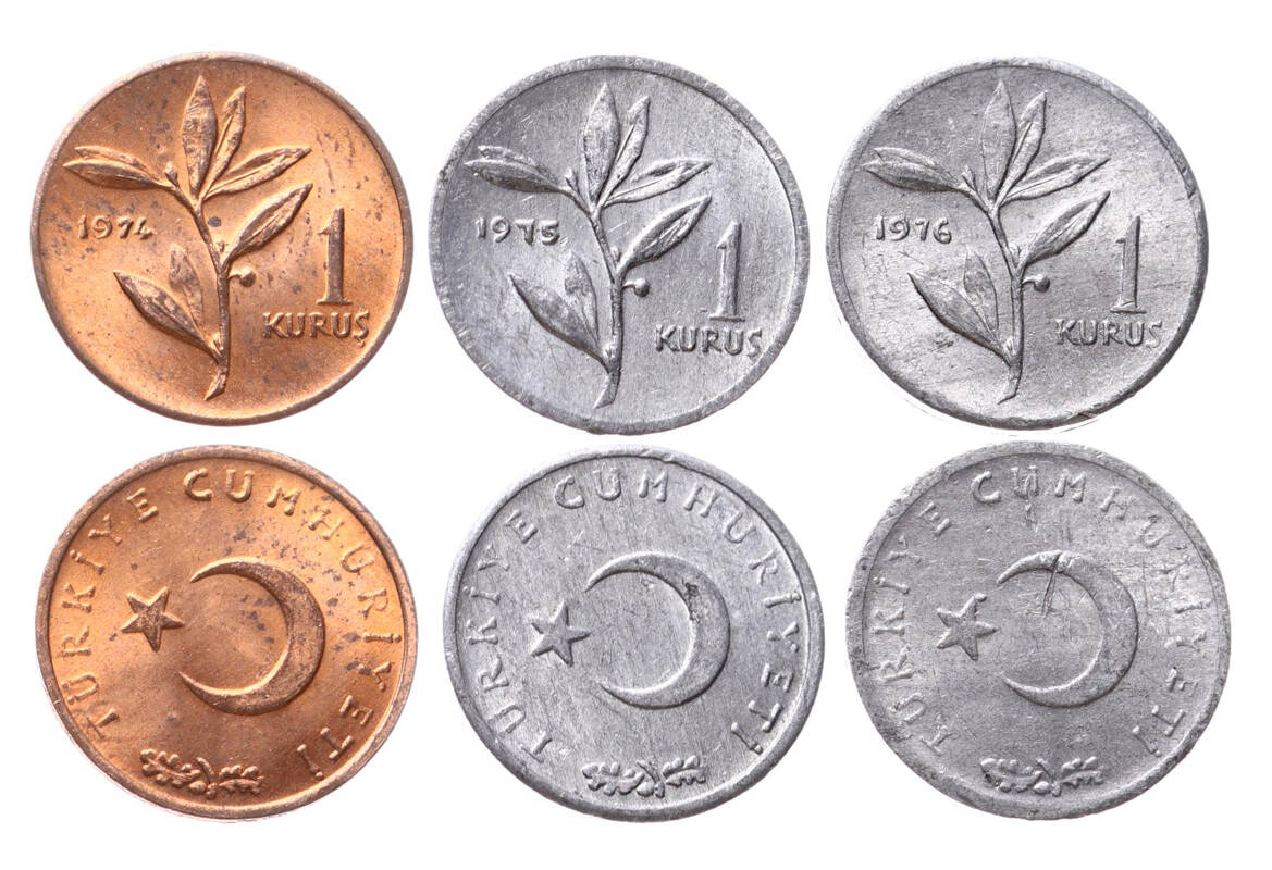 1974/75/76 Yılları 1 Kuruş Lotu (3 Adet) ÇİL TCM3359 - 1