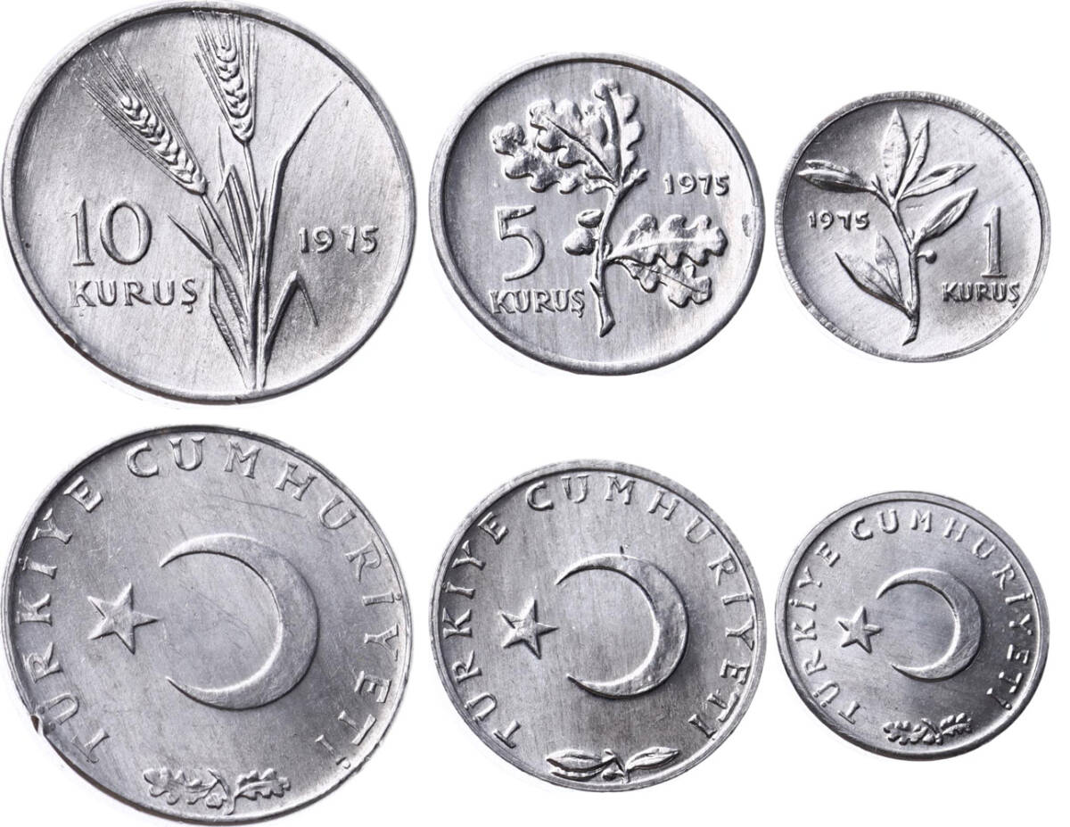 1975 Yılı 10/5/1 Kuruş Set - ÇİL TCM3233 - 1