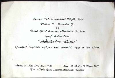 1977 Amerikadan Akisler Sadun Ersin Fotoğraf Sergisi Davetiyesi EFM(N)11492 - 1