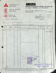 1977 Andoria Motor Parçaları Ticaret Adı Kom. Şti. Necati Özümutlu Ve Ortakları Antetli Islak İmzalı Damga Pullu Fatura EFM(N)12098 - Gökçekoleksiyon