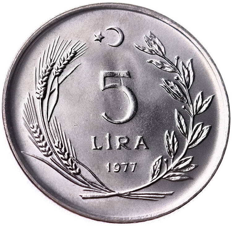 1977 - F.A.O. 5 Lira (Herkese Ekmek ve Konut) ÇİL FAO20 - 2