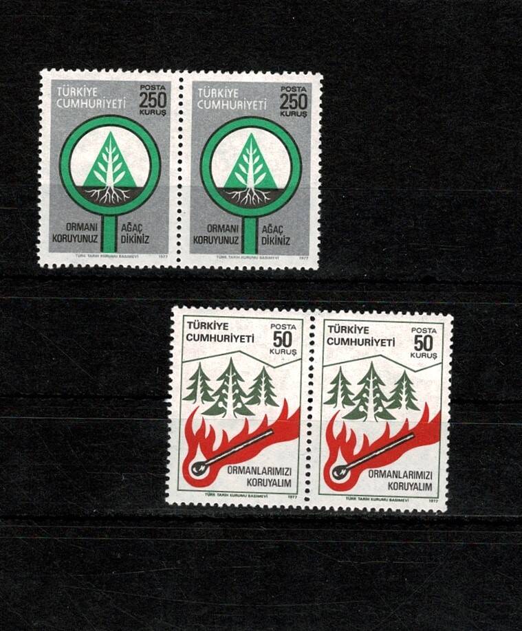 1977 Orman Konulu Sürekli Posta Pulu Tam Seri 2'li Çift Blok - Damgasız (MNH) PPT2525 - 1