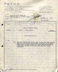 1977 TATKO Otomobil, Makina Ticareti Antetli Damga Pullu Fatura EFM(N)10920 - Gökçekoleksiyon