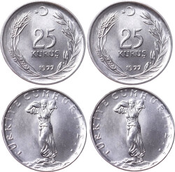 1977 Yılı 25 Kuruş (Ters-Düz Takım) - ÇİL TCM3198 - Gökçekoleksiyon